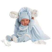 Llorens 73859 Lalka winylowa bobas 40 cm Nico z niebieska podusią i pieluszką przytulanką