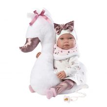 Llorens 84456 Lalka bobas płacząca 44 cm Tina Poduszka łabędź